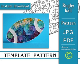 Rugby ball / Quilling paper art / ONLY Template / ONLY Pattern / General recommendations with a video with subtitles / Instant download