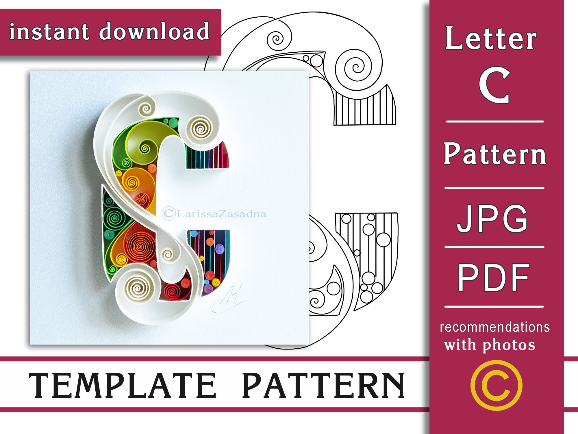 Letter C Quilling Pattern How to Make Template Instant Etsy