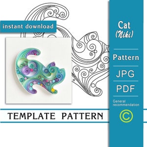 Quilled cat / Quilling paper art / ONLY Template / ONLY Pattern / General recommendations with a video with subtitles / Instant download