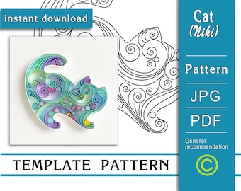 Quilled cat / Quilling paper art / ONLY Template / ONLY Pattern / General recommendations with a video with subtitles / Instant download