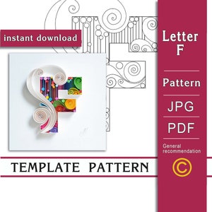 Letra F / Arte en papel quilling / SOLO Plantilla / SOLO Patrón / Recomendaciones generales con video con subtítulos / Descarga instantánea / (9/34)