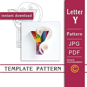 Letra Y / Arte en papel quilling / SOLO Plantilla / SOLO Patrón / Recomendaciones generales con video con subtítulos / Descarga instantánea / (9/50)