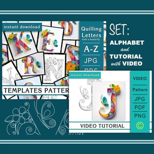 SET Alfabeto e tutorial con video per 2 lettere J e C / 26 lettere / Modelli / Modelli / Quilling paper art / Download immediato