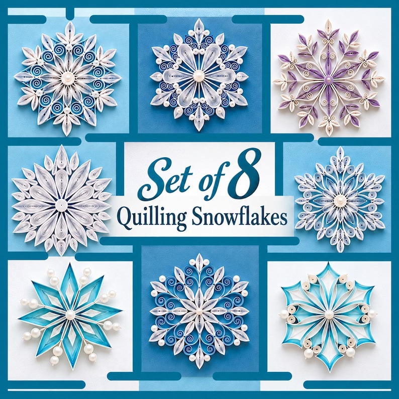 Set of 8 Christmas Snowflakes Tutorial Quilling Patterns Templates DIY ...