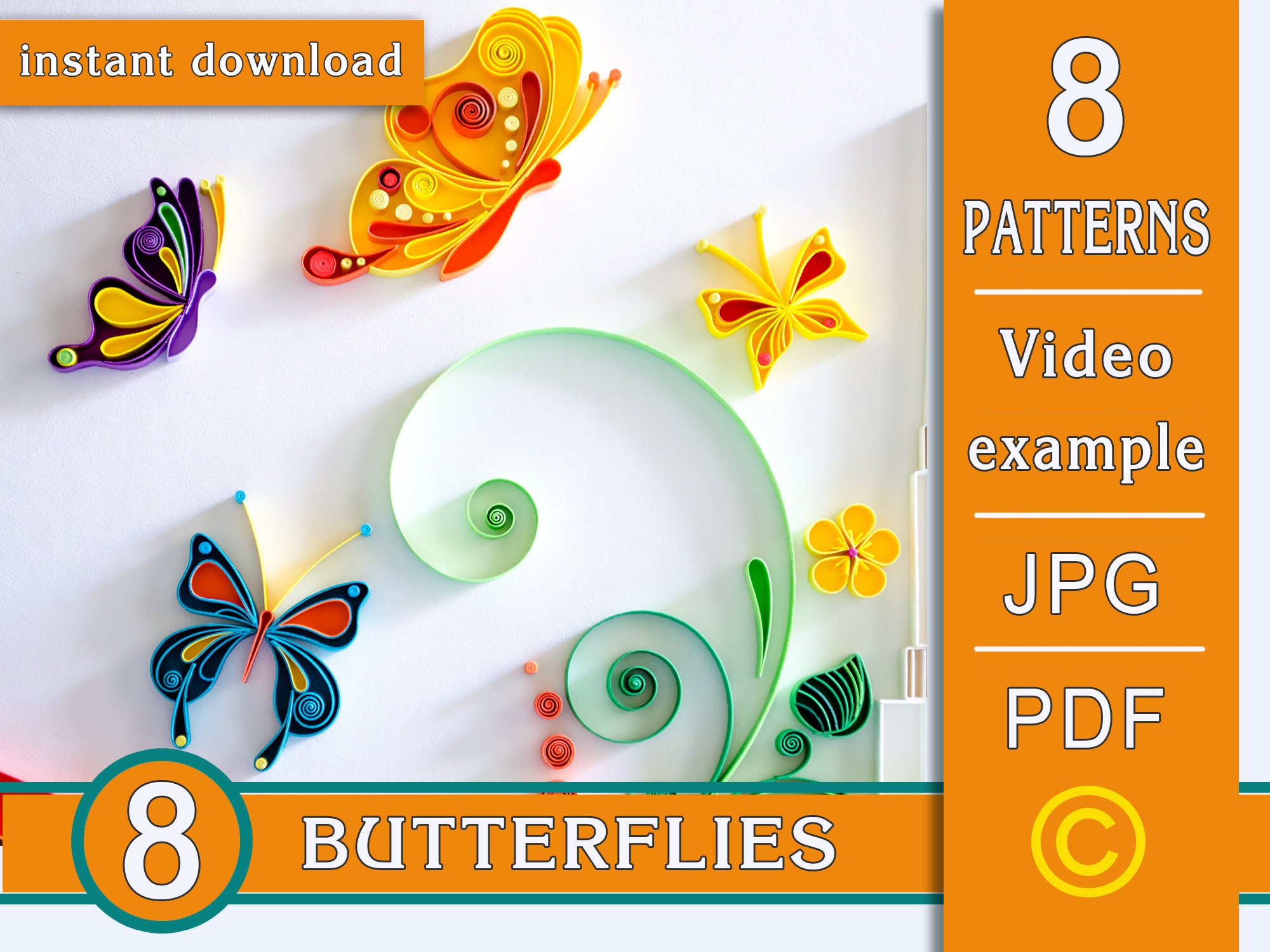 How to Make Quilled Butterfly Template Pattern Instant Etsy
