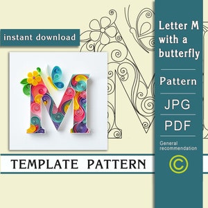 M farfalla/ Quilling paper art/ SOLO modello/ SOLO schema/ Consigli generali con un video con sottotitoli/ Download immediato/(9/36)