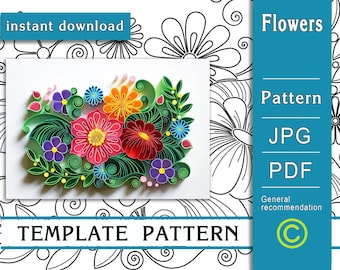 Quilled flowers / Quilling paper art / ONLY Pattern / ONLY Template / Instant download