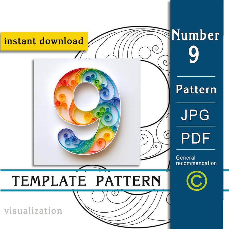 Quilling Number 9 Template: Printable Paper Craft Pattern (PDF/JPG ...