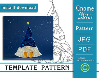 Gnome (blue-yellow) / Paper art / Quilling / ONLY Template / ONLY Pattern / Instant download