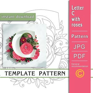 Modello per lettera C con quilling – Monogramma floreale PDF JPG – Design stampabile per fai da te, regali, biglietti, download immediato (5/11)