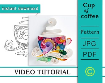 How to make a Cup of coffee / Quilling paper art /  Video / Tutorial / Pattern / Template