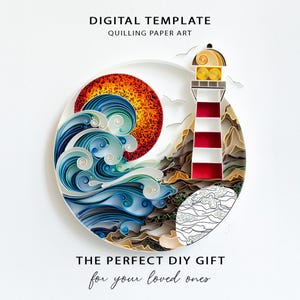 Leuchtturm Papier Quilling Vorlage | Nautisches DIY Wand Kunst Digitales Muster | Sofort Download