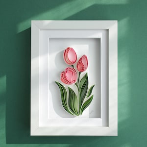 Tulipano / Pronto per la spedizione / Arte della carta quilling / Fiore 3D / Regalo unico / Arte murale