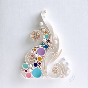 Christmas tree / Quilling art / Paper craft / Gift / Home decor white curl 6"x6 1/2"