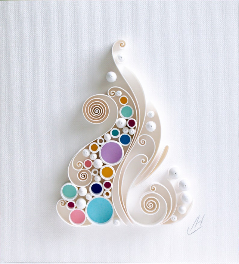 Christmas tree / Quilling art / Paper craft / Gift / Home decor white curl 6"x6 1/2"