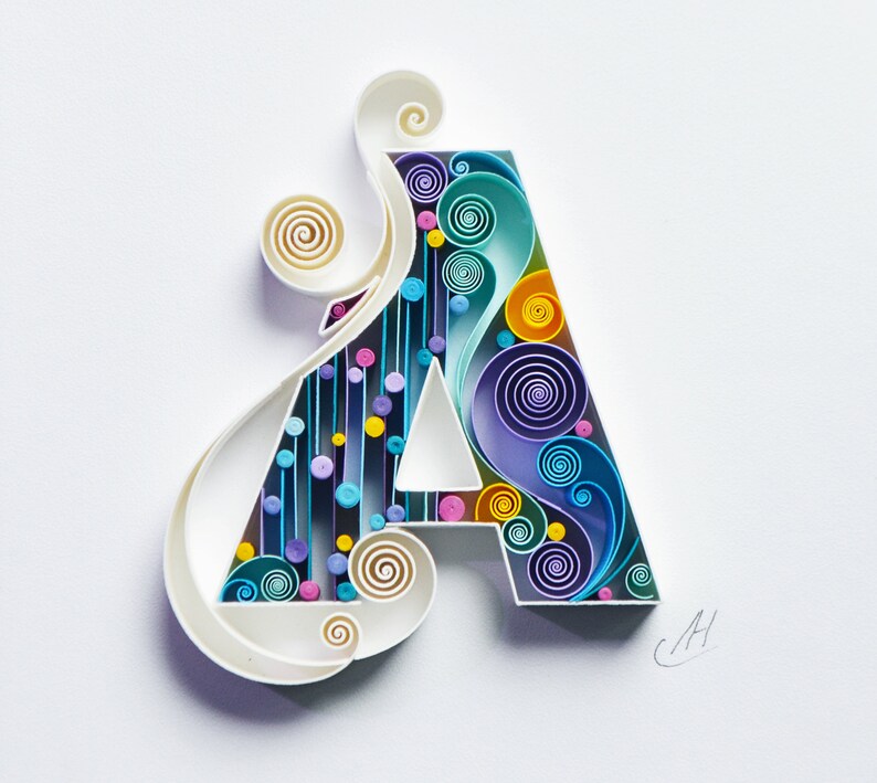 Custom Framed Gift birthday A Gift quilling art Personalized Monogram paper art Decor Design Quilling wall paper art Letter A