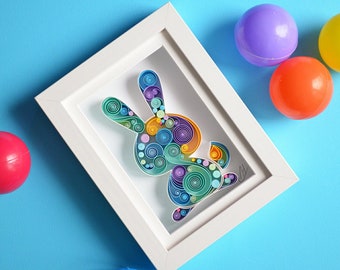 Rabbit, Bunny, Easter, Framed wall art, Quilling paper art, Birthday gift, Mother's day, Unique gift, Home decor