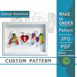 Pedido personalizado / Arte Quilling / Regalo de aniversario / SÓLO Patrón / SÓLO Plantilla / Letras personalizadas / Descarga instantánea / Monograma / Regalo de boda