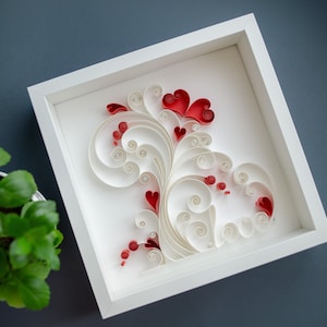 Quilling paper wall framed art - Plant Love / Wedding / Anniversary / Handmade