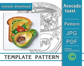 Toast à l'avocat / Art sur papier quilling / Modèle UNIQUEMENT / Modèle UNIQUEMENT / Recommandations générales avec une vidéo sous-titrée / Téléchargement immédiat