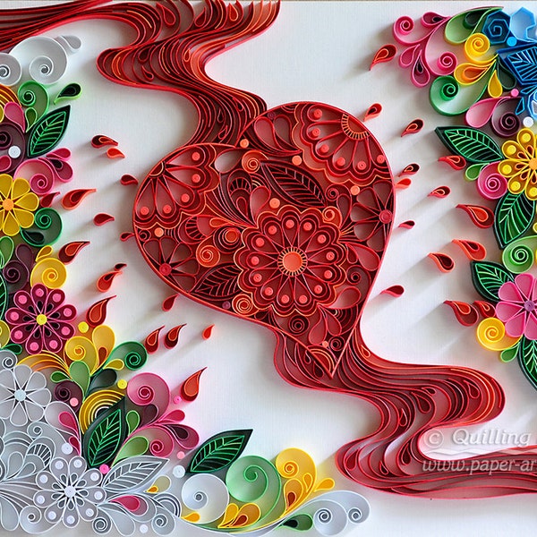 OFFER YOUR PRICE. Quilling wall art Quilling art Quilling paper art Heart Quilling heart Love Works Wonders Handmade Gift Framed Decor