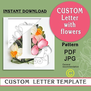 Carta personalizada con tulipanes y narcisos / Arte de quilling / SOLO Patrón / SOLO Plantilla / Regalo de aniversario / Cumpleaños / Descarga instantánea