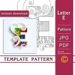 Letra E / Arte em papel quilling / APENAS modelo / APENAS padrão / Recomendações gerais com um vídeo com legendas / Download instantâneo/(19/9)