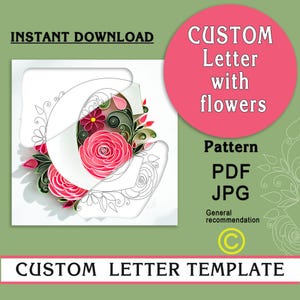 Carta personalizada con rosas y margaritas / Arte de quilling / SOLO Patrón / SOLO Plantilla / Regalo de aniversario / Cumpleaños / Descarga instantánea