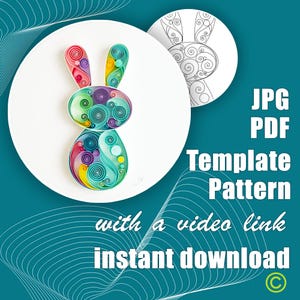 Sjabloon Bunny Quilling met stapsgewijze videotutorial – DIY Pasen PDF JPG-patroon – Afdrukbaar Spring Bunny Craft voor beginners (14/5)