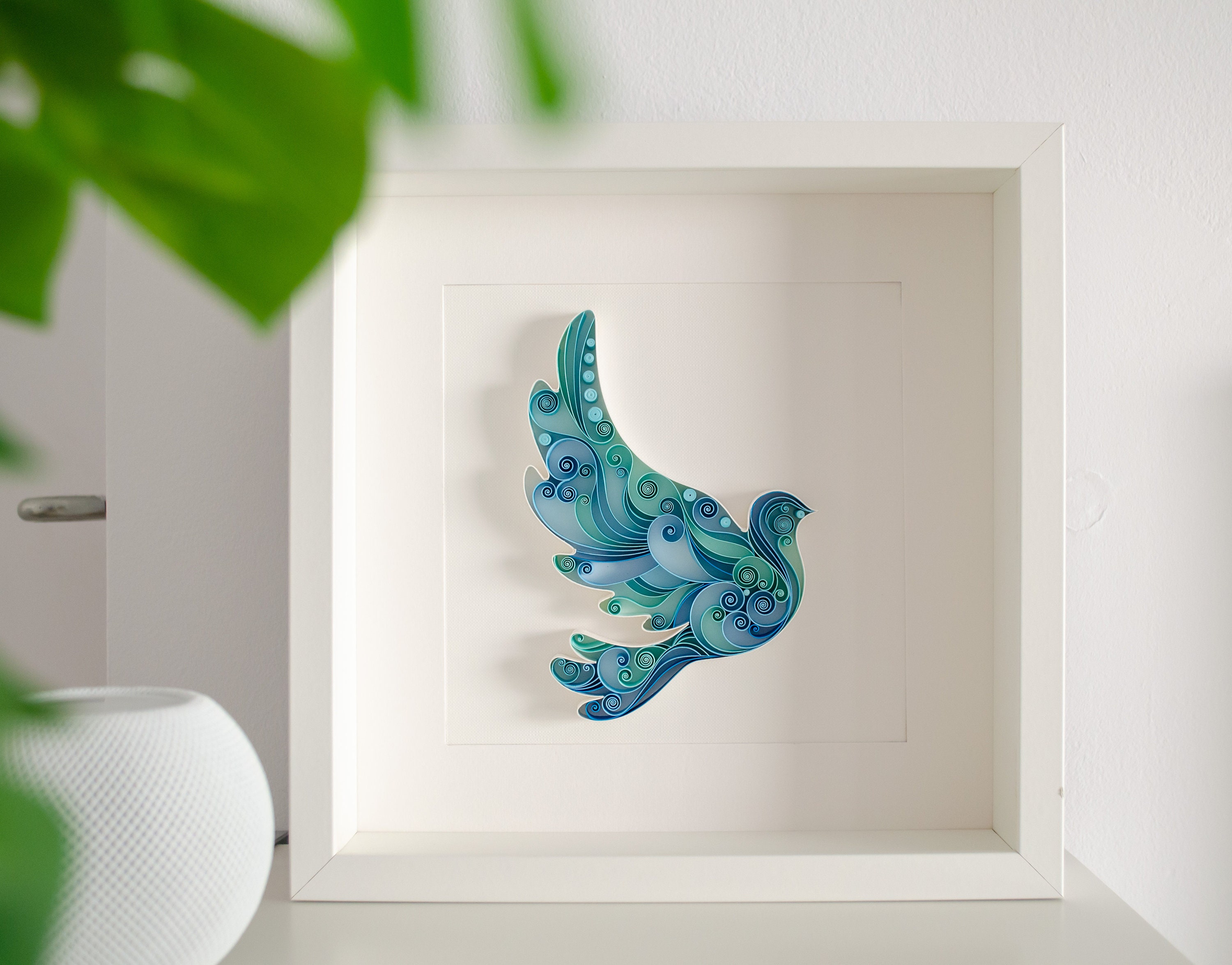 Suspension Murale Quilling Art - Fleurs Oiseaux, Fait Main, Original 5x7