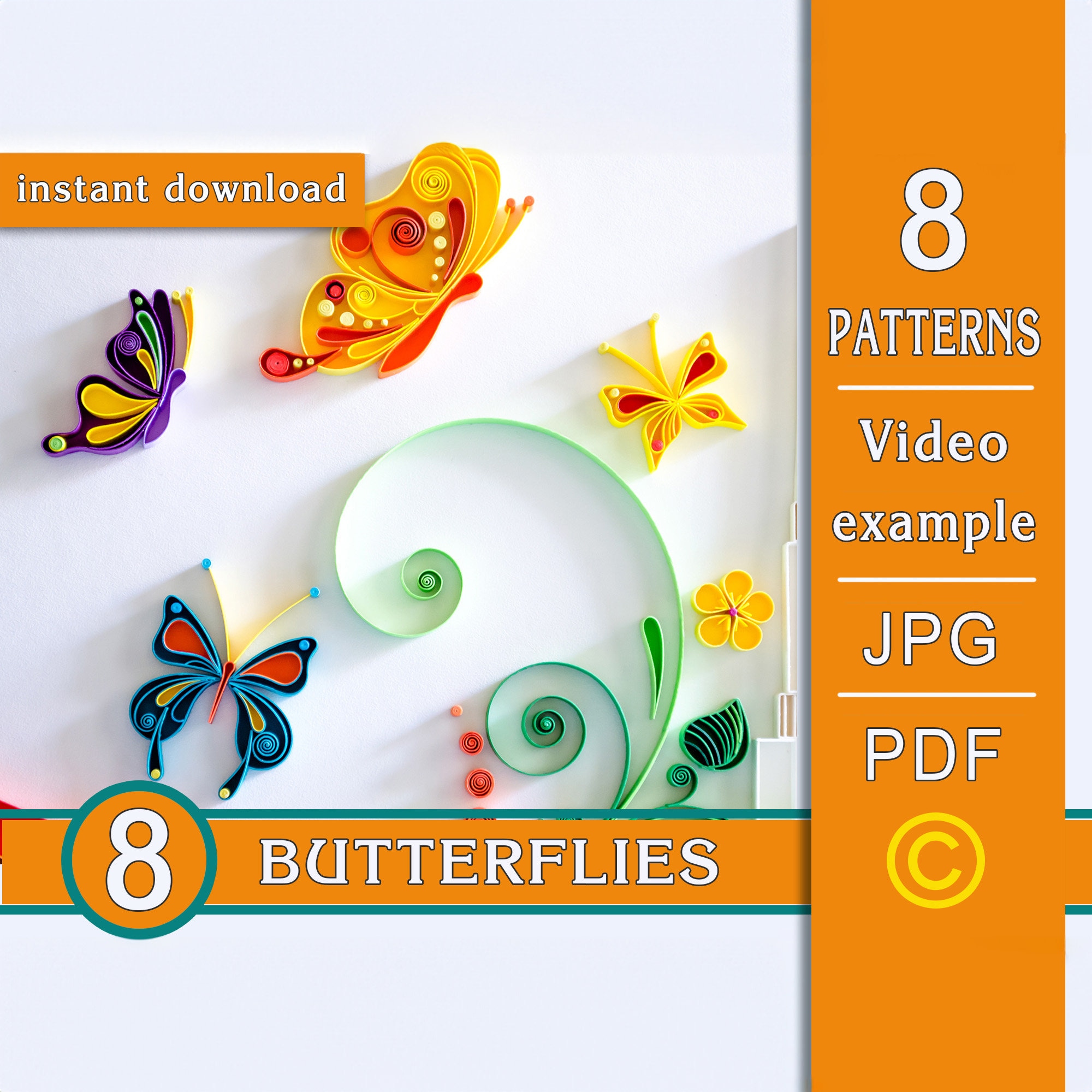 Quilling Butterfly Designs PDF & JPG Files, Beginner Patterns, Easy  Instructions, Paper Art, Paper Craft 