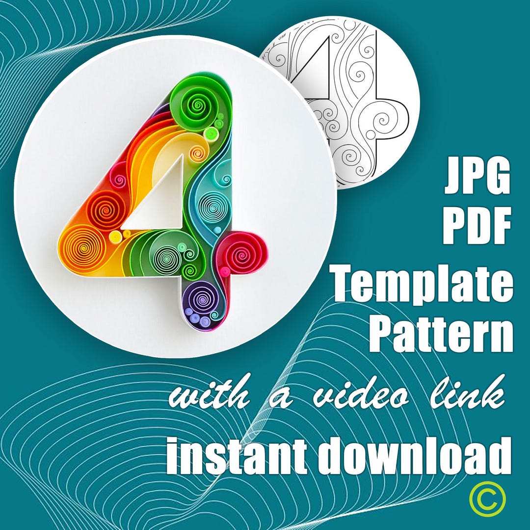 Number 4 Quilling Template: Paper Craft Pattern With Video (PDF & JPG ...