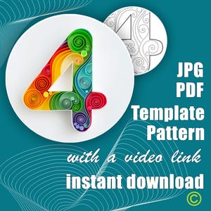 Number 4 Quilling Template with Video – Colorful Paper Craft Pattern – PDF & JPG Instant Download – DIY Project (5/54)