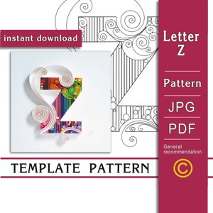 Z / Quilling paper art / SOLO Plantilla / SOLO Patrón / Recomendaciones generales con video con subtítulos / Descarga instantánea / (9/09)