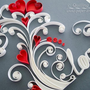 Arbre d'amour Papier d'art mural Quilling Amour végétal Cadeau de mariage Cadeau d'anniversaire Arbre d'amour de famille Encadré fait main Jour de l'amour image 6