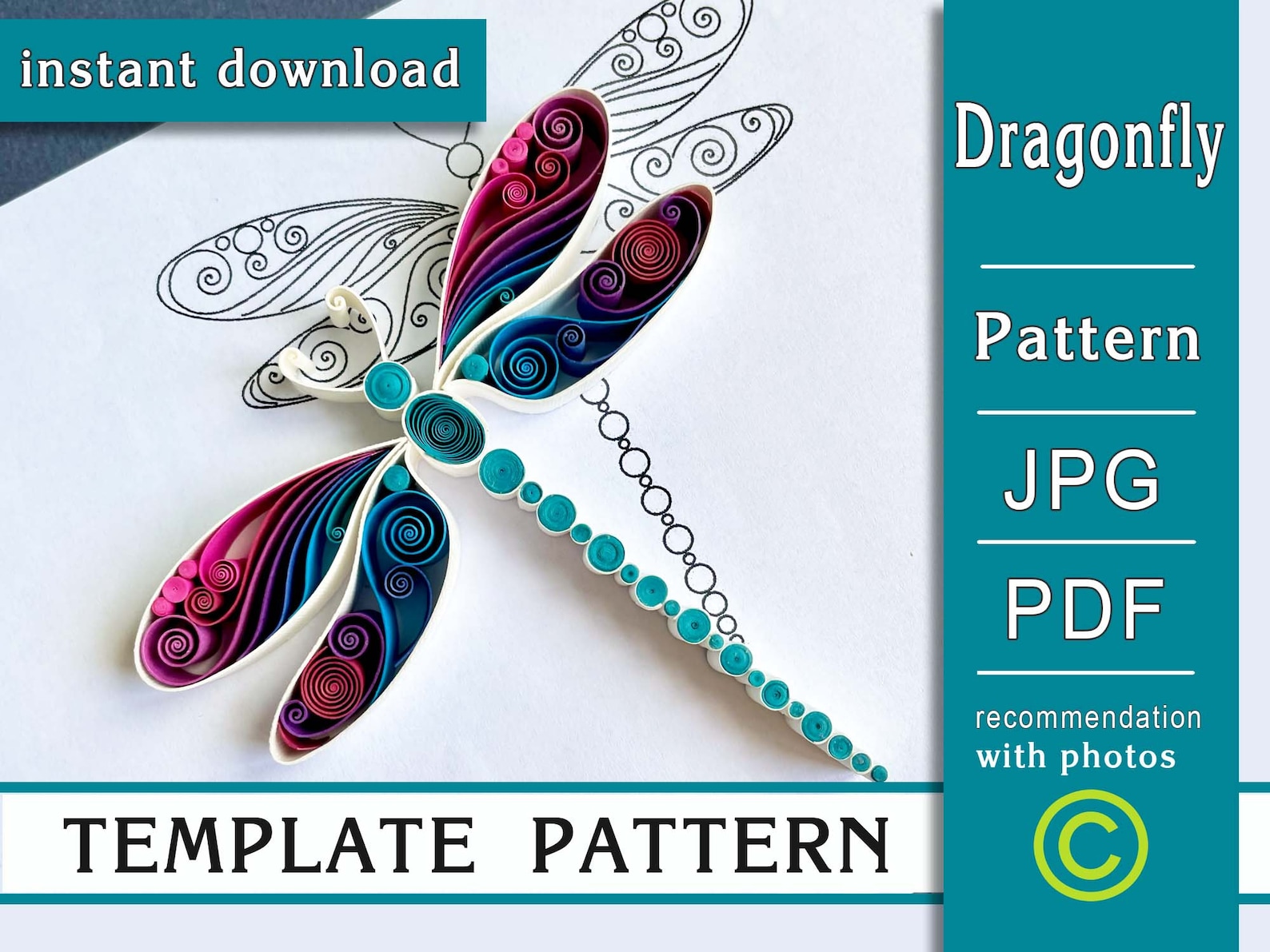 Dragonfly / Quilling Paper Art / ONLY Template / ONLY Pattern Etsy