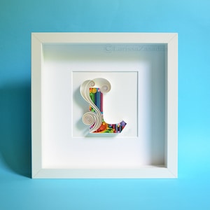 Lettera L/arte della carta da parati quilling/personalizzata/arte della carta, L, monogramma, incorniciato, personalizzato, arte quilling regalo, design, arredamento, regalo di compleanno