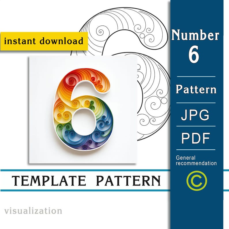 Quilling Number 6 Template: Printable Paper Craft Pattern (PDF/JPG ...