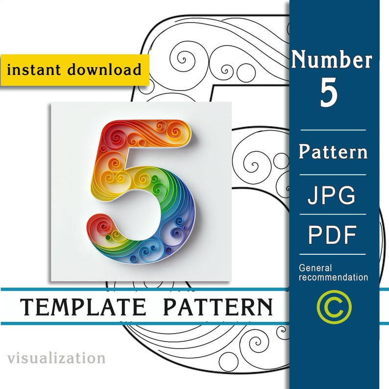 Quilling Number 5 Template – Printable Paper Craft Pattern (digital ...