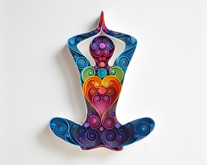 Yoga papier kunst - Yoga pose - Lotus kunst - Quilling - Yoga Studio Decor - Ingelijst - Muurkunst - Woondecoratie - Papieren muurkunst
