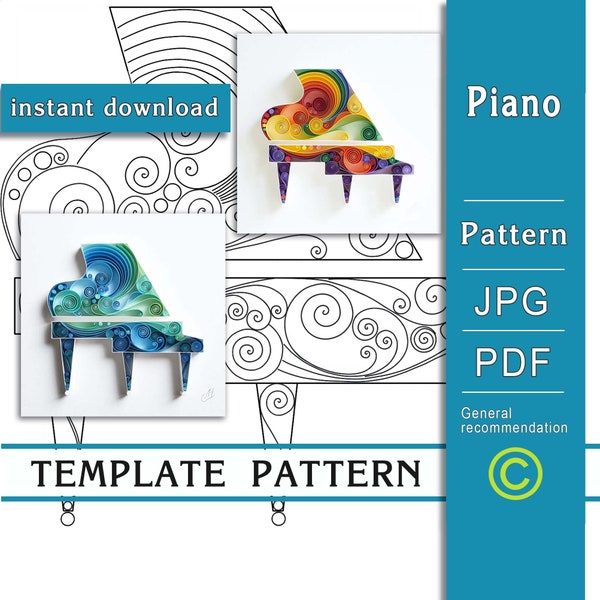 Piano / Quilling paper art / ONLY Template / ONLY Pattern / General recommendations with a video with subtitles / Instant download