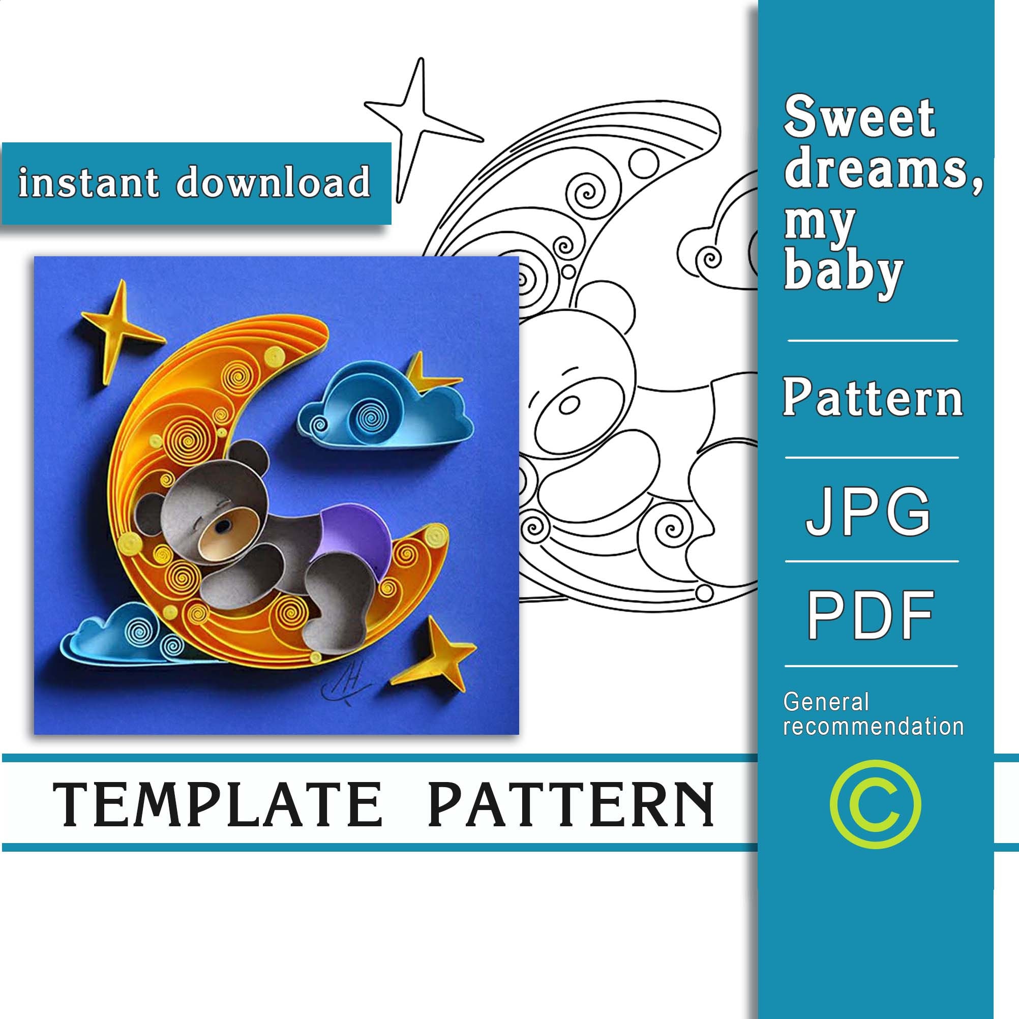 Sweet dreams, my baby / Quilling paper art / ONLY Pattern / ONLY Template / Instant download / (0/52)