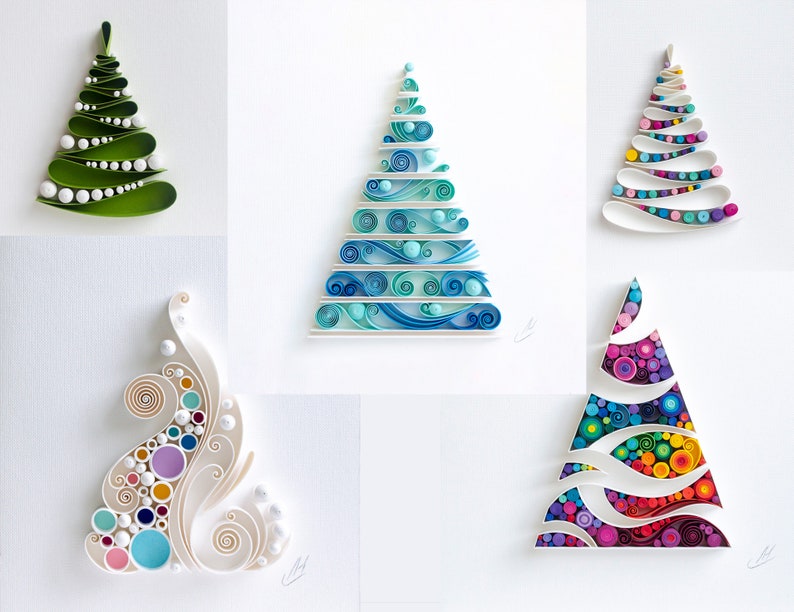 Christmas tree / Quilling art / Paper craft / Gift / Home decor All 5 items together
