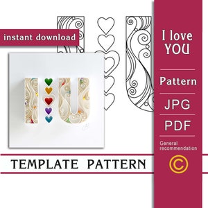 I love you / Quilling Papier Kunst / NUR Vorlage / NUR Muster / Sofort download / (0/40)