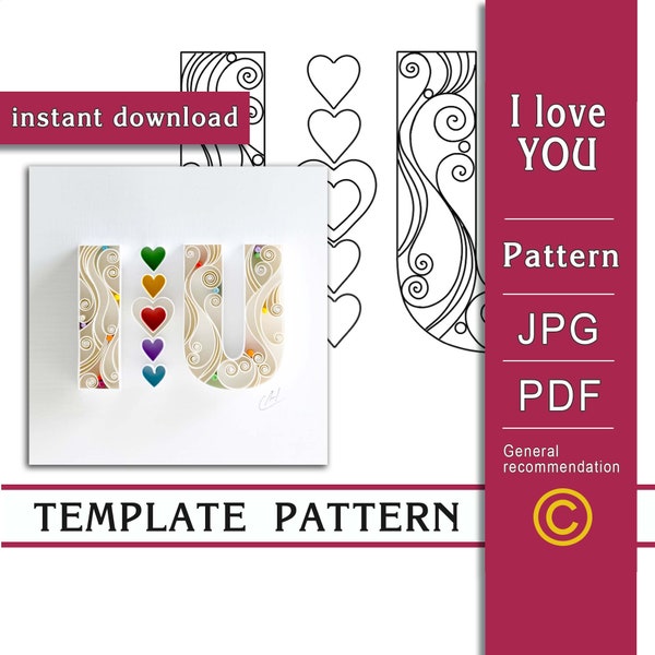 I love you / Quilling paper art / ONLY Template / ONLY Pattern / Instant download