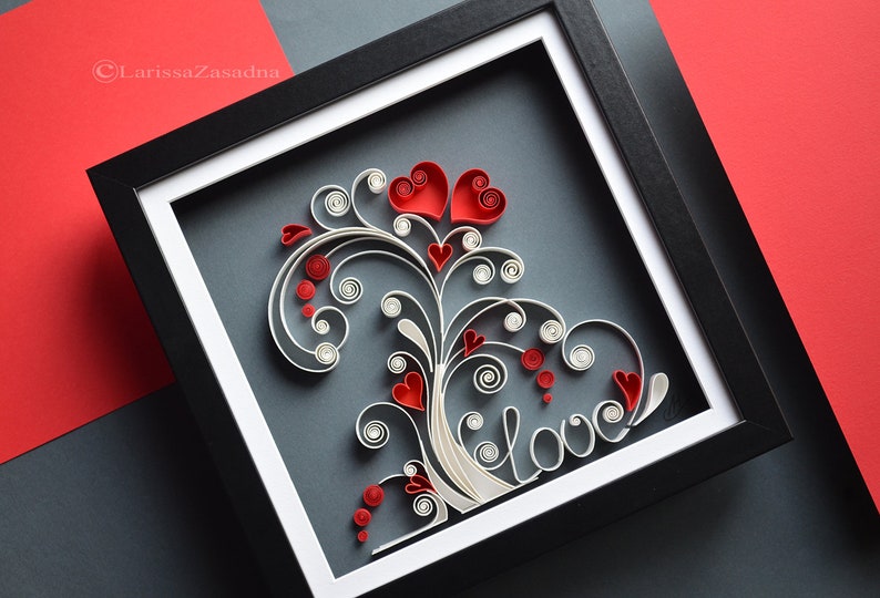 Love tree Quilling wall art Paper Plant love Wedding Gift Anniversary Gift Family love tree Framed Handmade Love day Thin letters