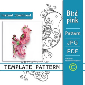 Pink bird / Quilling paper art / ONLY Template / ONLY Pattern / Instant download