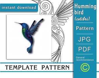 Hummingbird / Quilling paper art / ONLY Template / ONLY Pattern / General recommendations with a video with subtitles / Instant download