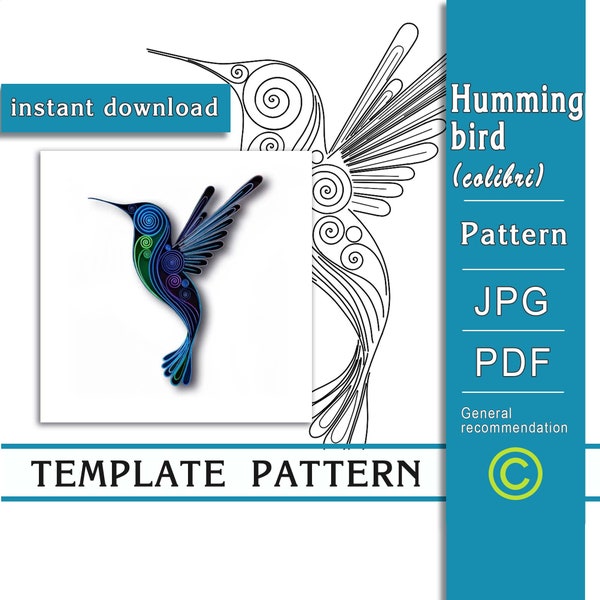 Hummingbird / Quilling paper art / ONLY Template / ONLY Pattern / General recommendations with a video with subtitles / Instant download