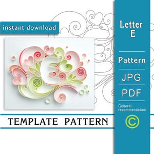 Letter E Quilling Template | Pastel Floral Monogram Pattern | JPG & PDF Files | DIY Paper Craft Design | Instant Digital Download(5/57)